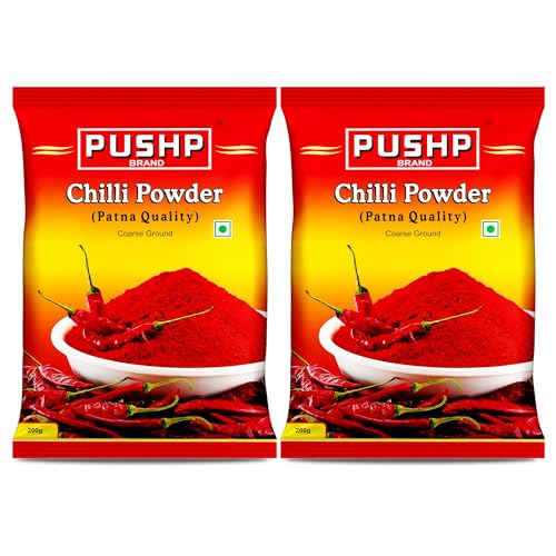 Image of PUSHP Brand Red Chilli Powder 200g, Lal Mirch Powder with natural Oils | Patna Quality Lal Mirchi Powder (Pack Of 2) | Perfect for Cooking, Pickles, Gravies & Traditional Indian Dishes