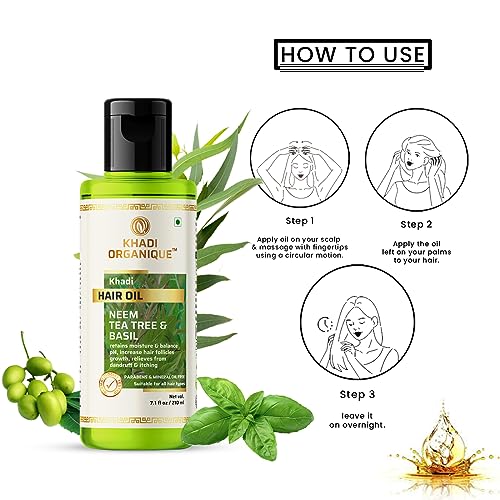 Image of Khadi Organique Neem Tea Tree & Basil Natural Hair Oil Paraben & Miniral Oil Free Pack Of 1