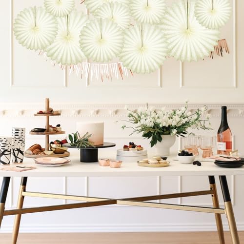 Image of 20 Pcs Cream White Hanging Paper Fan, Hanging Honeycomb Round Paper Fans for Weddings, Birthdays, Christmas, Baby Showers, Classroom, Events Ceiling Party Supplies Decorations