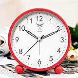 Sveglia, Sveglia Analogica A Batteria, Piccolo Orologio Da Scrivania Silenzioso Comodino Con Luce Notturna(Red)