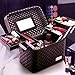 Sooyee Makeup Bag Cosmetic Bags with Mirror, Makeup Organizer 4 Layer Foldable Tray Open to The Sides,Makeup Travel Bag for Women,Makeup Box Train Case,Black