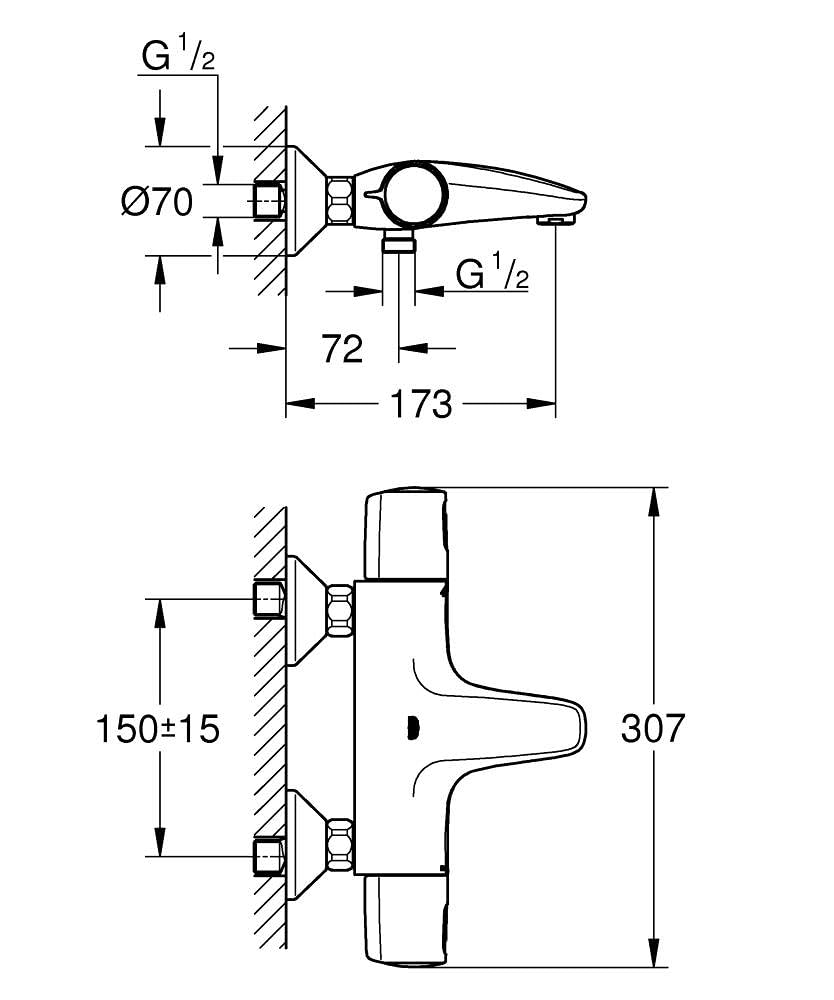 GROHE Precision Trend - Grifo termostático de bañera (ahorro de agua, mando ergonómico de metal, cuerpo de seguridad antiquemaduras, duradero), cromo, 34227002.