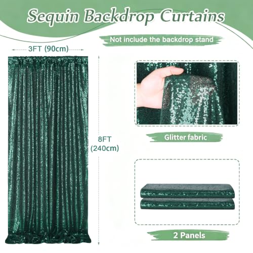 Image of Green Sequin Backdrop Curtains,2 Panels 3FTx8FT Curtain Backdrop for Party | Sequin Fabric Glitter Party Backdrop Shimmer Party Decorations for Christmas Wedding Birthday Anniversary Photo Booth Decor