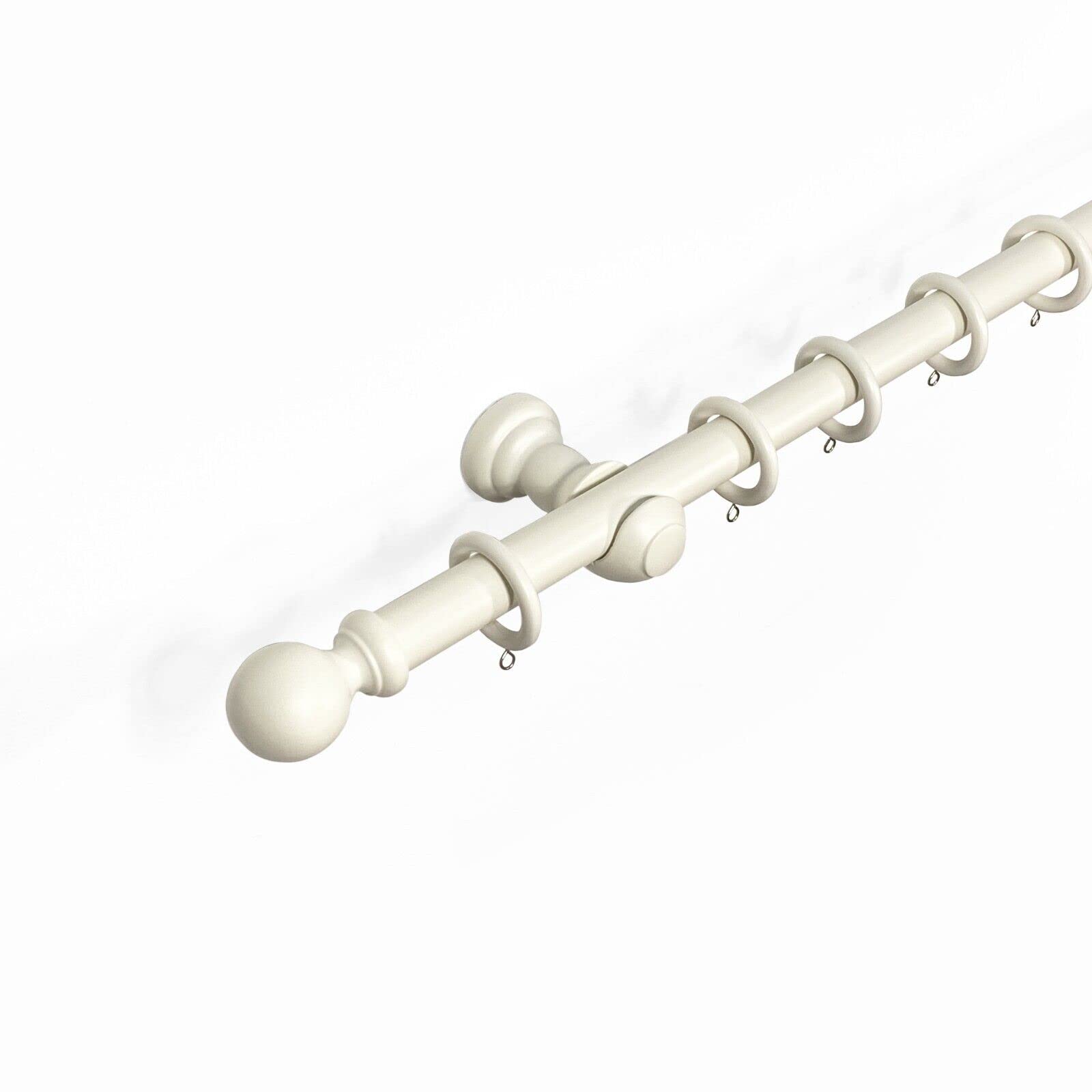 Lister Cartwright Ball Finial 28 mm Wooden Curtain Poles Fixed Length (Linen White Ball, 300 cm)