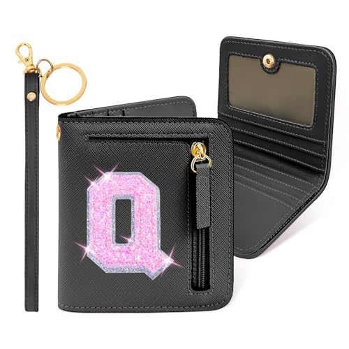 Image of COSHAYSOO Initial Wallet RFID Small Bifold Slim Letter Wallet for Women Teenager Girls Travel Daily Necessities Credit Cards Money Cash Coin Organizer, Black
