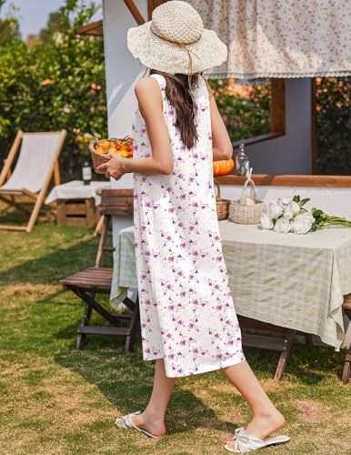 Image of Ekouaer Nightgowns for Women Cotton Long Night Gown Sleeveless Sleep Dress Victorian Nightdress Ladies Sleepwear