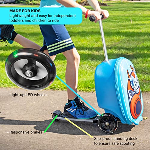 Kiddietotes 3-D Hardshell Ride On Suitcase Scooter For Kids -Cute Lightweight Kids Luggage With Wheels - Fun Led Lights #TOP4