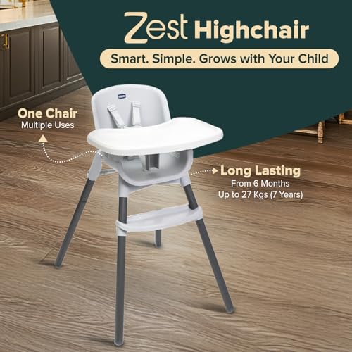Image of Chicco Zest Highchair (Moon Grey) |4-in-1 Multi-Use highchair | 6 Months up to 27 kg (7 Years) | Ultra-Lightweight 4.5 kg