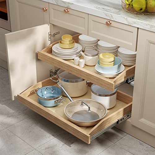 Lovmor Single Pull Out Cabinet Organizer 16½”W X 21”D, Soft Close Slide Out Drawer Storage Shelves For Kitchen, Wood Cabinet Shelf Pull-Out Organizer Storage For Base Cabinet #TOP1