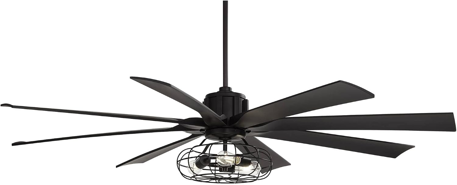Possini Euro Design 70" Defender Modern Industrial Indoor Ceiling Fan with LED Light Remote Control Matte Black Metal Cage for Living Kitchen House Bedroom Family Dining Home Office Kids Room