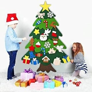 DIY Felt Christmas Tree with 32pcs Ornaments 4ft Family 3D Fake Xmas Tree with 20 LED Lights for Kids Toddlers Home Door Window Wall Christmas (Angel With Lamp)