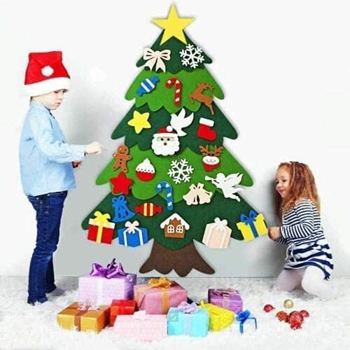 DIY Felt Christmas Tree with 32pcs Ornaments 4ft Family 3D Fake Xmas Tree with 20 LED Lights for Kids Toddlers Home Door Window Wall Christmas (Angel With Lamp)