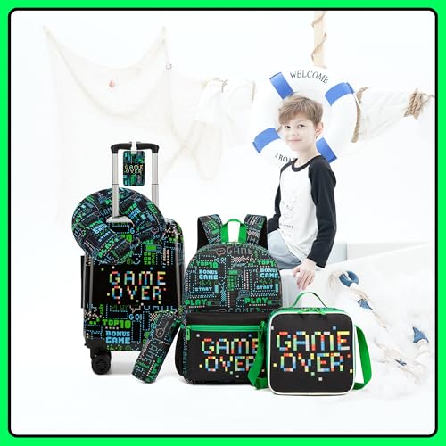 Image of Kid's Luggage Set 5 Piece Suitcase Set 16 inch Hardside Luggage with Spinner Wheels Boys Carry on Toddler Travel Rolling Luggage Airline Approved