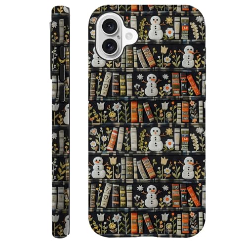 DAIZAG Case Compatible with for iPhone 16 Plus,Books Flowers Snowman Christmas Phone Case for iPhone 16 Plus for Girl Women Boy Men
