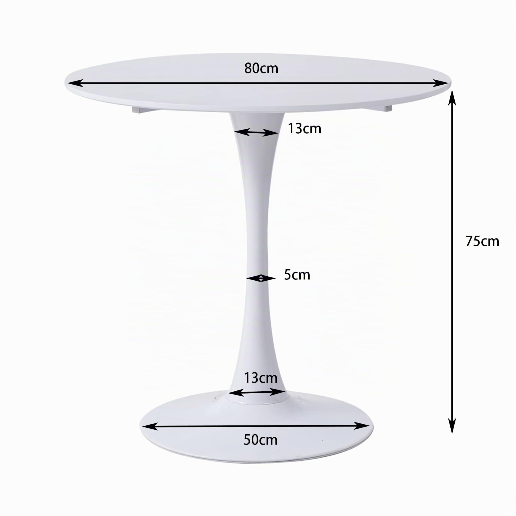 Mesa de Comedor Redonda de 80 cm, Mesa de Comedor Moderna de Mediados de Siglo con Escritorio de MDF y Base de Pedestal, Blanco