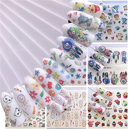 NAIL ANGEL 10sheets Nail Art Water Decal Dream-Net Ice-Cream Flowers Cartoons Designs Different Patterns Water Transfer Decal Manicure Decals (10sheets) 10041