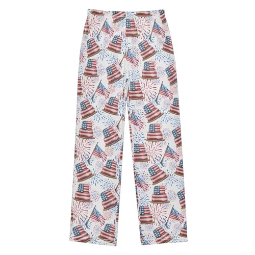 ZZXXB American Independence Day Cake Boys Long Pants Soft Trousers Elastic Waist Kids Lounge Bottoms with Pockets S-XL