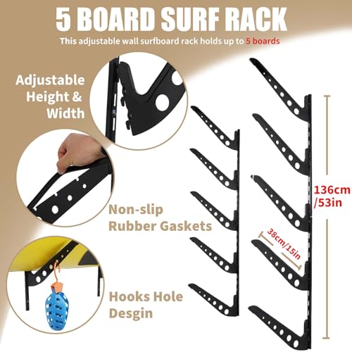 image for JUSTOOP 5 Board Surfboard Rack, Adjustable Surf Rack for Surfboard, Wa