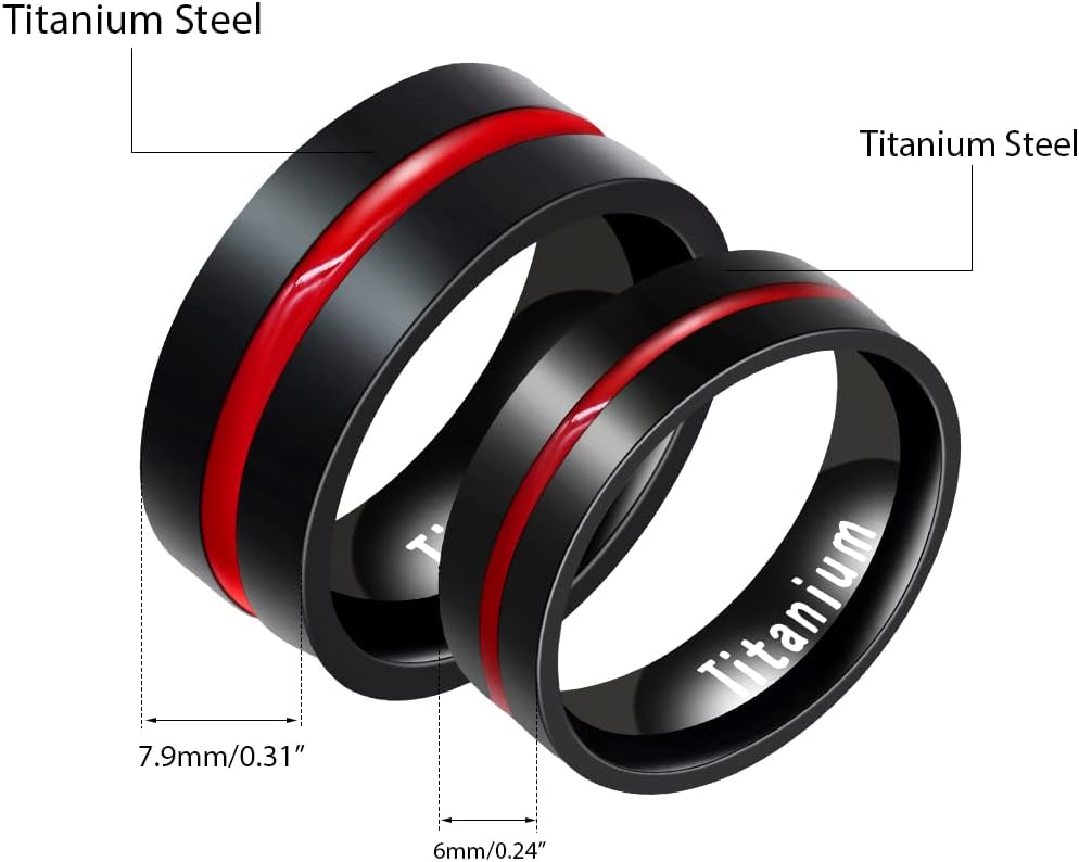 Black Titanium Steel Red Line LGBT Pride Ring for Gay & Lesbian Promise Engagement Wedding Bands Y1599 - Image 3