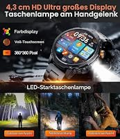 SUNKTA Smartwatch Herren Militär 1000 mAh großer Akku 1,7″ HD Bluetooth Anrufe Smartwatch für iOS Android Fitnessuhr,Herzfrequenz/Schlafmonitor/Schrittzähler,3 Armbänder,Kalorien,Grau Schwarz Sportuhr – Ansicht 4