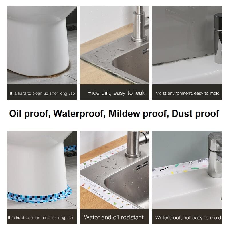 Image of SIX SIGMA Waterproof Tape (1 Pcs) for Kitchen Sink Oil Proof Caulk Kitchen Sink Tape | Waterproof for Corner Self Adhesive Sealing Tape (Multi Print) - Leakage Free Gap Sealer for Platform Bathroom