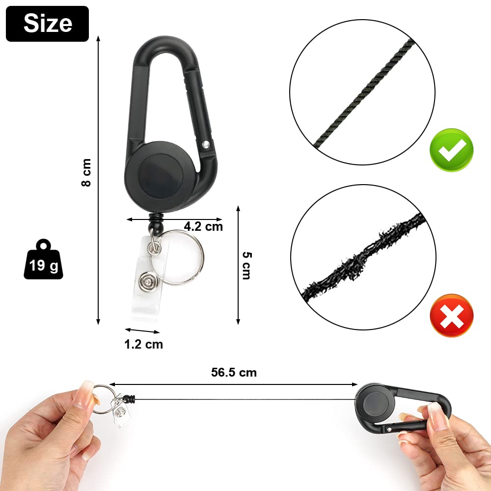 Lot De 2 Porte-Clefs Badge Enrouleurs Rétractables - Mousqueton Robuste Pour Clés Et Badges