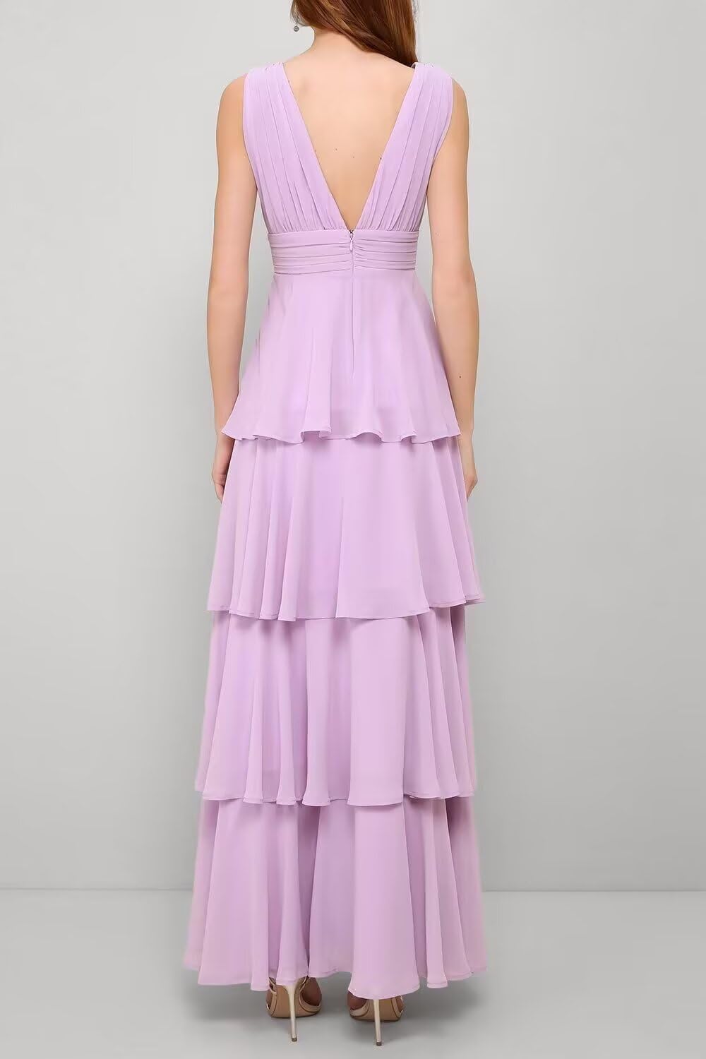 Chiffon A Line Bridesmaid Dresses V Neck Ruffle Tiered Formal Dress Elegant Evening Party Dress ZFF047