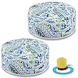 Cinnvoice Outdoor Inflatable Ottoman Waterproof Pouf Ottoman with Handle D21 x H9, Water Repellent Portable Footstool for Patio Garden Camping or Home(Paisley)