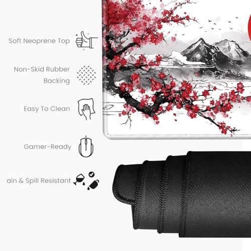 Image of 48x24 Mouse Pad Giant Cherry Blossom Desk Mat Large Mousepad Gaming Red Sakura Mouse Mat Huge Oversized Desk Pad XXXXL Computer Mat for Office Work Women