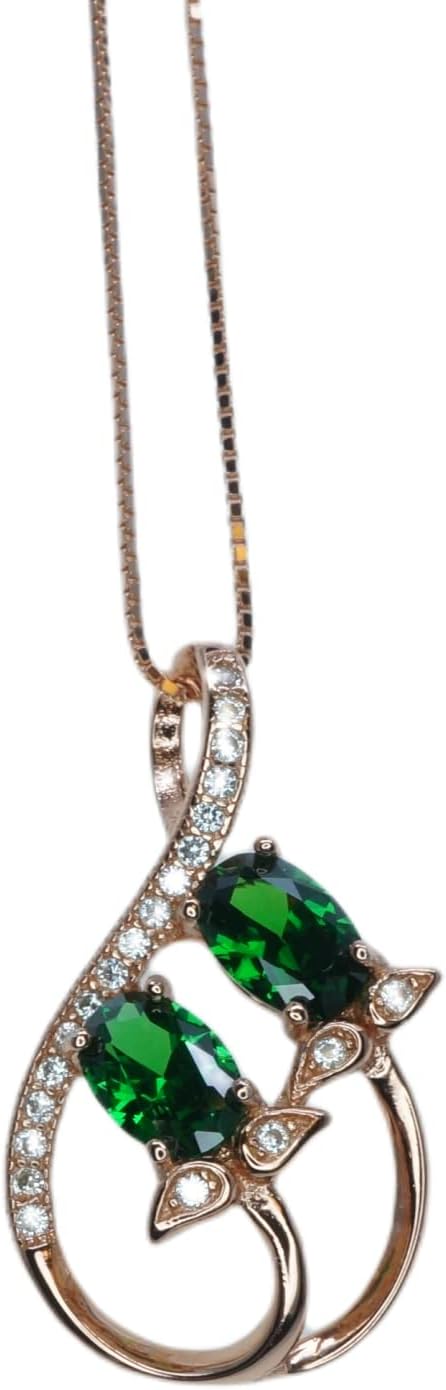 Emerald Necklace - Rose Gold Coated Sterling Silver - Leaf Flower Infinite Double Green Gemstone - May Birthstone - Dainty Emerald Pendant
