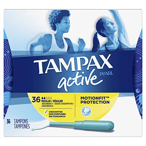 Tampax Pearl Active Tampons with Plastic Applicator, Regular Absorbency, Unscented, 36 Count