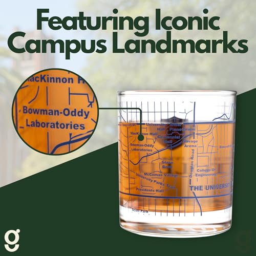 Image of Greenline Goods University of Toledo Rockets Whiskey Glasses Set of 2, 10 oz Rocks Glasses with Full-Color Logo & Campus Map - Officially Licensed Bourbon Glass Gift for Alumni & Fans