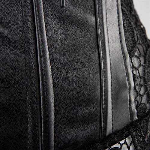 Faux Leather Corset Bustier Dress Lace Straps Basque Women's Punk Rock Buckle-Up With G-String Black L #TOP3