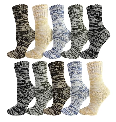 Womens Wool Socks, Bulk Pack Cozy Thick Knit Winter Vintage Crew Socks Warm (Assorted Marled #2)
