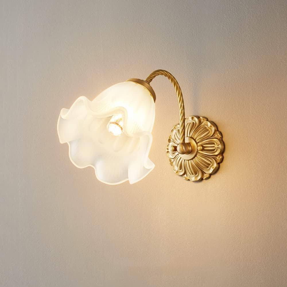 VGTLAKEX Wall Light Elegant Glass Wall Sconce Lighting Copper Lamp Modern French Style Mount Lights E14 Bedroom Bedside Restaurant Sconces