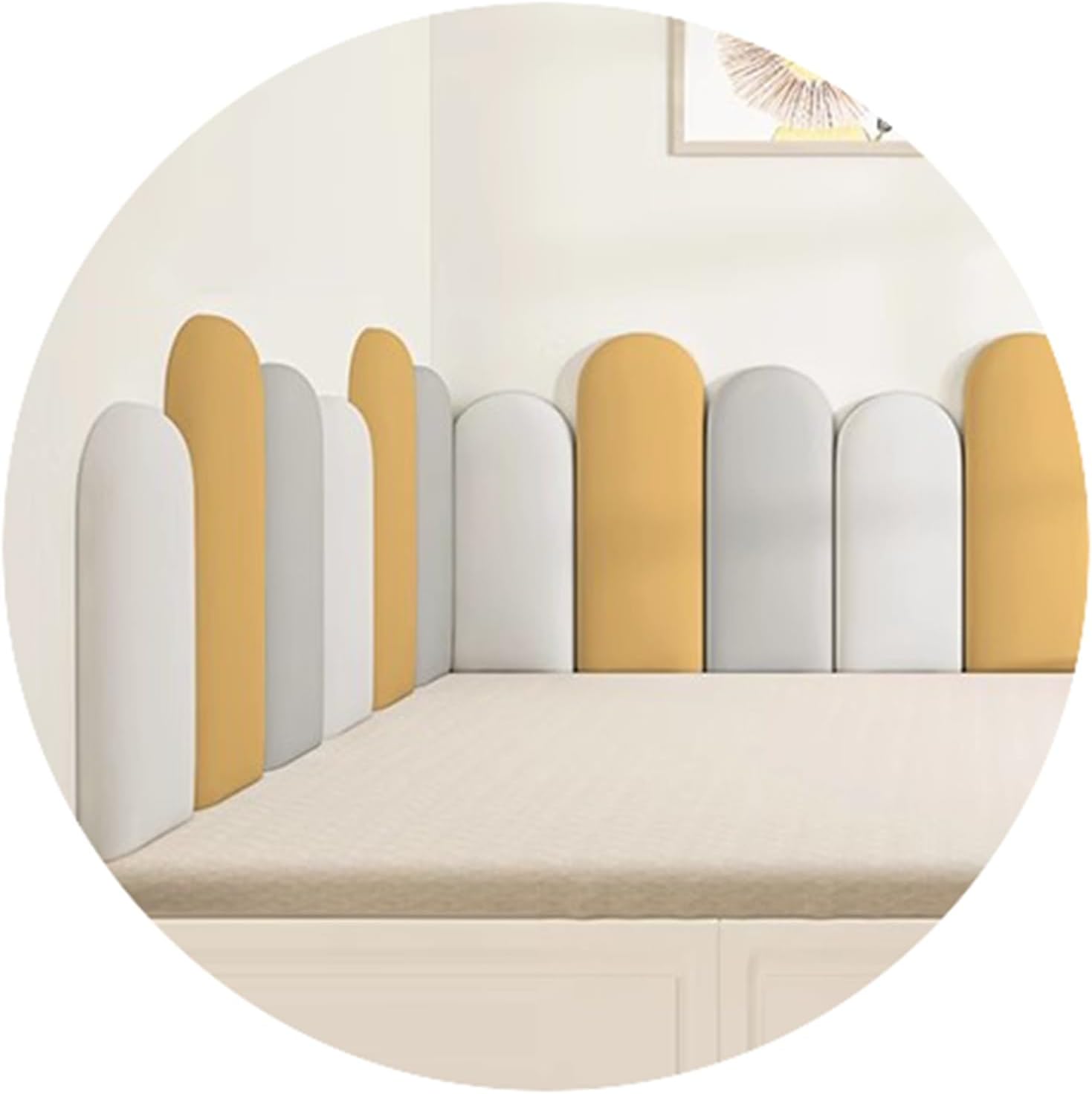 Self-Adhesive 3D Wall Panels Headboard, Thickened Yellow Tatami Padding for Nursery & Bedroom, Anti-Collision Wall Protection, 120x55cm Playroom Decor