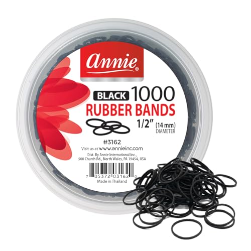 ANNIE 1000 Black Mini Rubber Bands – 1/2″ Durable Elastic Hair & Braiding Bands (Secure, Stretchy, Strong)
