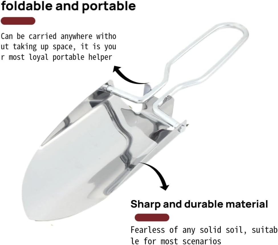 Stainless Steel Folding Shovel, Mini Lightweight Camping Shovel with Oxford Storage Bag, 2 Styles - Ideal for Gardening, Hiking, Beach, Outdoor Digging (Original Color (Without Handle))