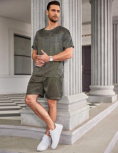 Image of Ekouaer Mens Pajamas Set Silk Satin Pjs Sets Summer Short Sleeve Button Down Sleepwear 2 Piece Loungewear with Pockets