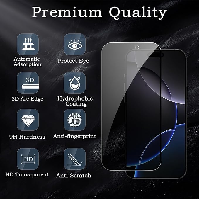 Image of [ 2+2 Pack Privacy Screen Protecor for iPhone 17 Pro Anti-Spy Shatterproof Tempered Glass with Camera Lens Tempered Glass 9H Hardness Bubble Free Anti-Glare Case Friendly