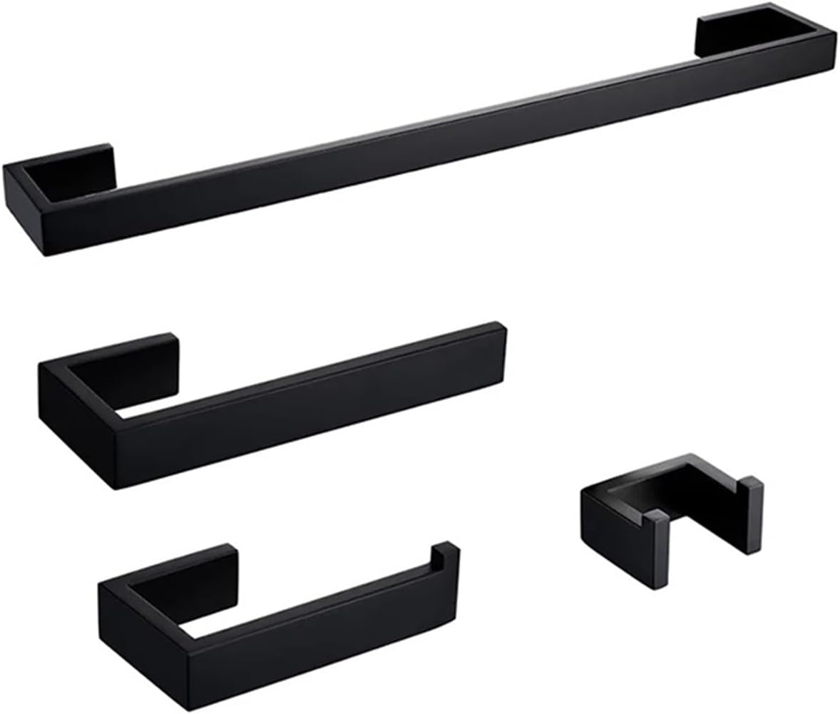 RAHBI Bathroom Hardware Set Toilet Paper Holders Matt Black Towel Racks for Bathroom Toilet Brush Wall Hanger Hooks Leisurely (Color : MB-4 Piece Set 60)