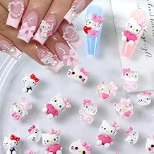 20Pcs Cute 3D Nail Art Charms, Cat Nail Charms for Acrylic Nails Kawaii Mixed Resin Design Cartoon Nail Rhinestone Jewelry Supplies Gems Elegant Sweet DIY Nail Art Accessories Crafts Decor