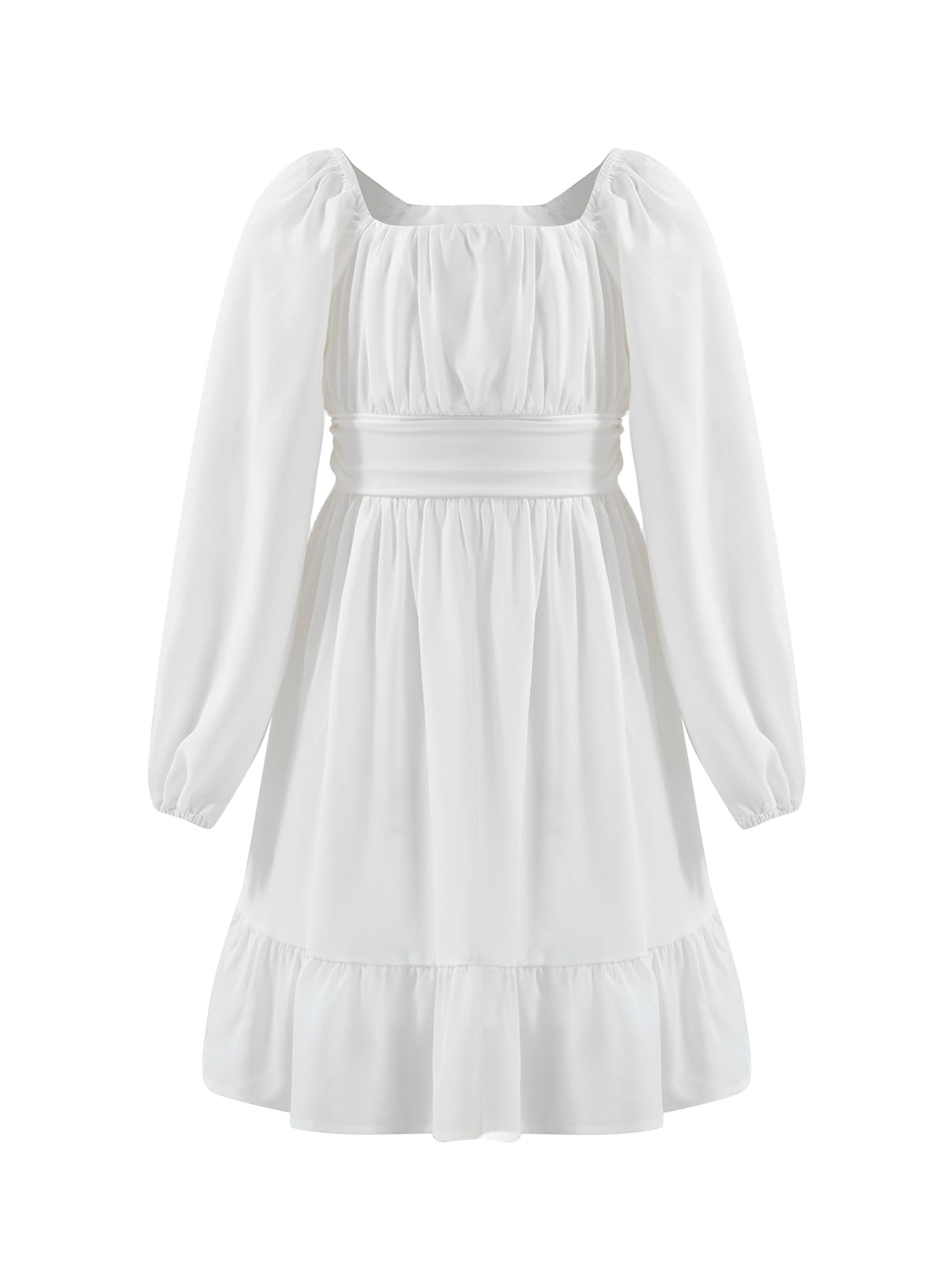 blibean Vestido de manga larga para niñas con lazo en la espalda, vestido de otoño con hombros descubiertos, talla 6-15 años