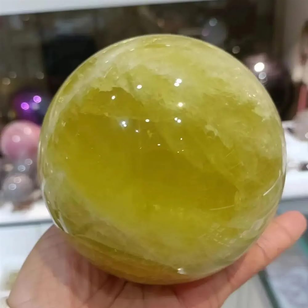 BKGWCSOR Stone Yellow Quartz Crystal Ball, Home Office Decoration Aquarium(Size:900-1000g)