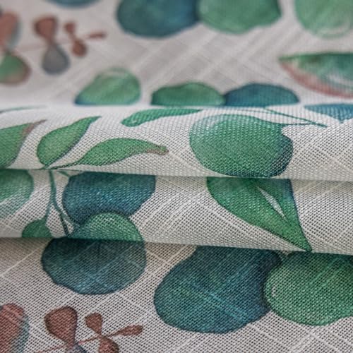 Image of SUOUO Green Eucalyptus Leaf Semi Sheer Curtains 96 Inches Rod Pocket | 2 Panels,Linen Textured,Light Filtering,Patterned Watercolor Botanical,Farmhouse Cottage Core,Drapes for Living Room Bedroom