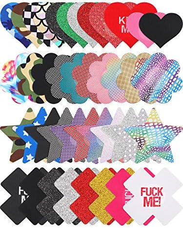 WILLBOND Multi Design Pasties Nipple Covers Breast Covers Disposable Bra Satin Petal Stickers Adhesive Breast Pasties (50 Pairs)