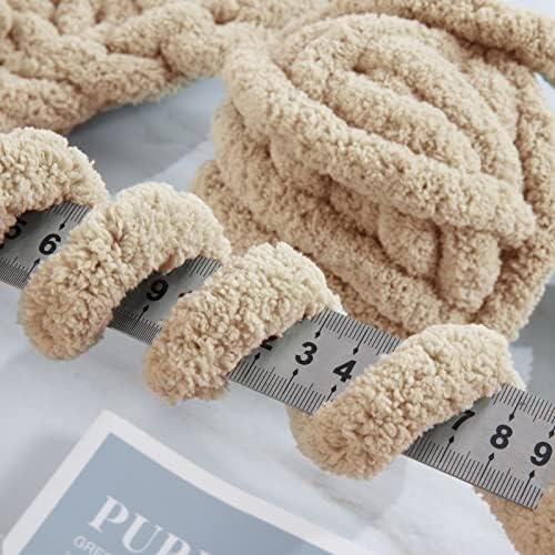 HOMBYS Khaki Chunky Chenille Yarn for Crocheting, Bulky Thick Fluffy Yarn for Knitting, Super Bulky Chunky Yarn for Hand Knitting Blanket, Soft Plush Yarn, 8 Jumbo Pack (27 yds,8 oz Each Skein) - 3