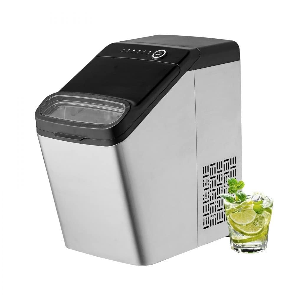 Self-Cleaning Ice Maker - 9 Cubes in 7 Mins, 33lbs in 24Hrs, Ice Scoop and Basket, 2 Ways Water Refill, 2 Size Bullet Ice - Ideal for Kitchen Bar - Portable Countertop Ice Maker