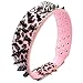 Berry Pet Spiked Leather Dog Collar - 3 Rows Bullet Rivets Studded PU Leather - Cool Skull Pet Accessories Best Choice for Medium and Large Dogs,Pink Leopard 17-20