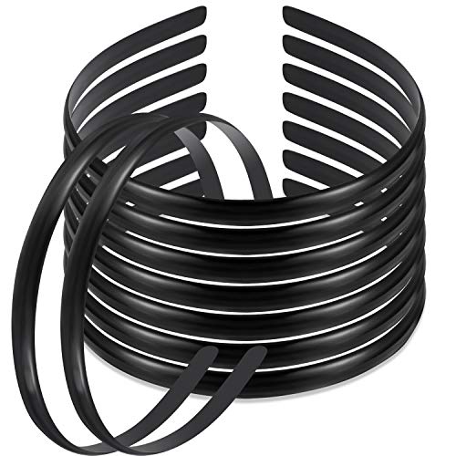 Hicarer Plastic Hair Headband 10 mm Plain No Teeth DIY Hair Bands Plain Headbands for Girl and Woman (50 Packs, Black)
